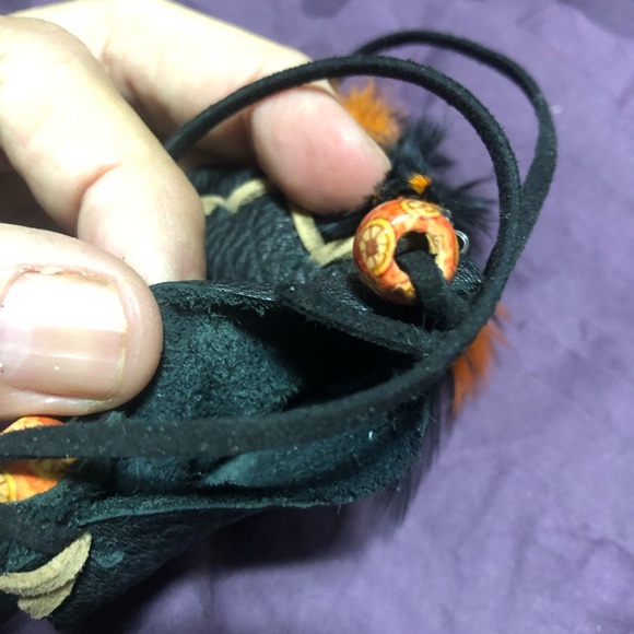 Black Leather Pouch with Orange Feather Accents - Picture 4 of 7
